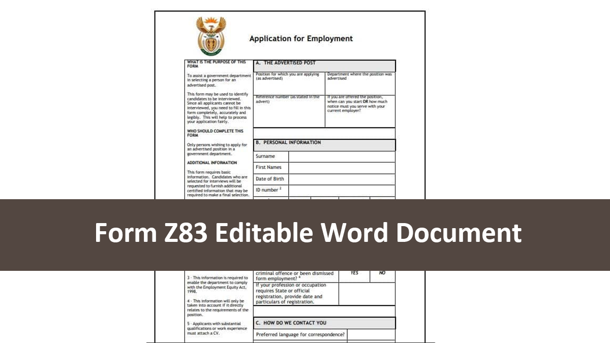 Form Z83 Editable Word Document Jobcare 9692